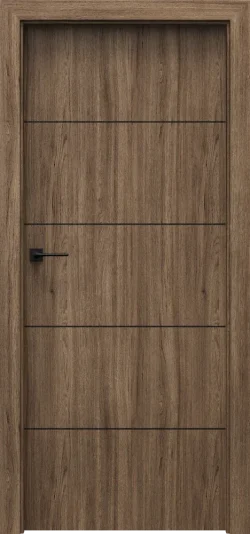PORTA-LINE_Intarsje-Czarne_E1_Portaperfect-3D_Dab-Matowy-Ciemny_Porta-SYSTEM_klamka-LAGO-Czarny PORTA LINE model E.1 Dark Matte Oak